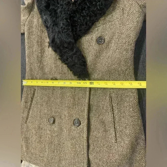 Ralph Lauren Collection Purple Label Wool Coat Shearling Fur Collar Trench Tweed - Picture 14 of 16